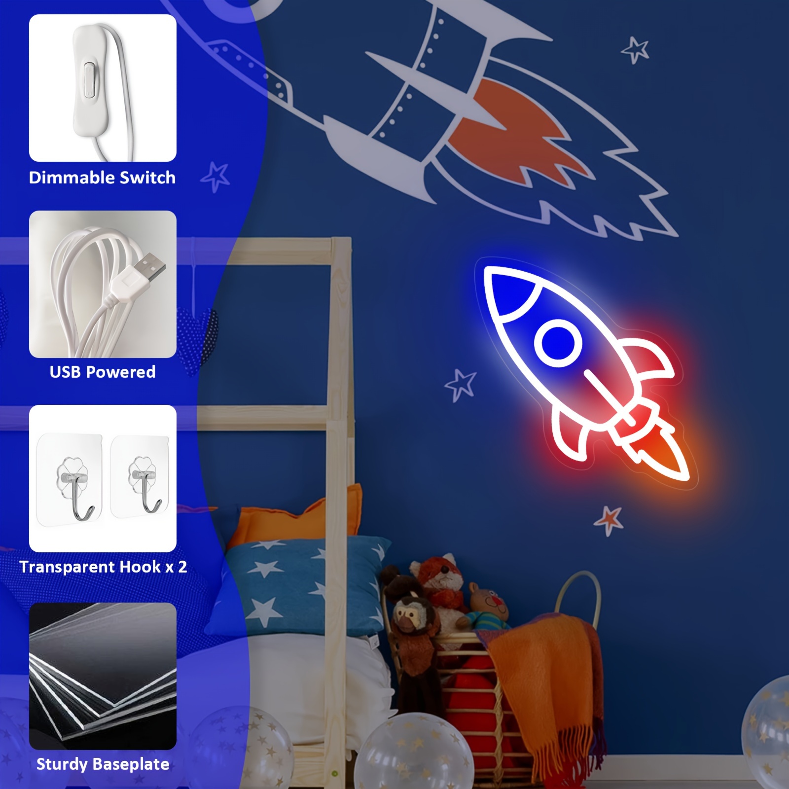 Rocket Neon Sign, USB Powered  - Party Games Switch avaliação e preço
